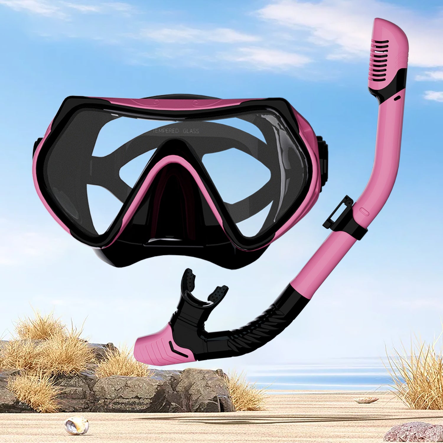 Snorkel Set, 180° Wide View Anti-Fog Panoramic View Snorkel Mask and Anti-Leak Dry Snorkel Tube, Snorkeling Gear for Adults